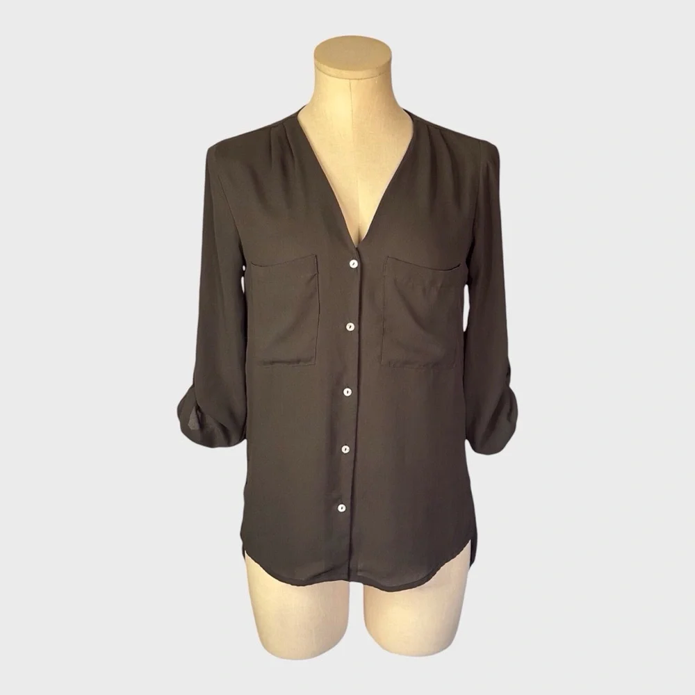 H&M V Neck Button Front Long‎ Sleeve Blouse_5